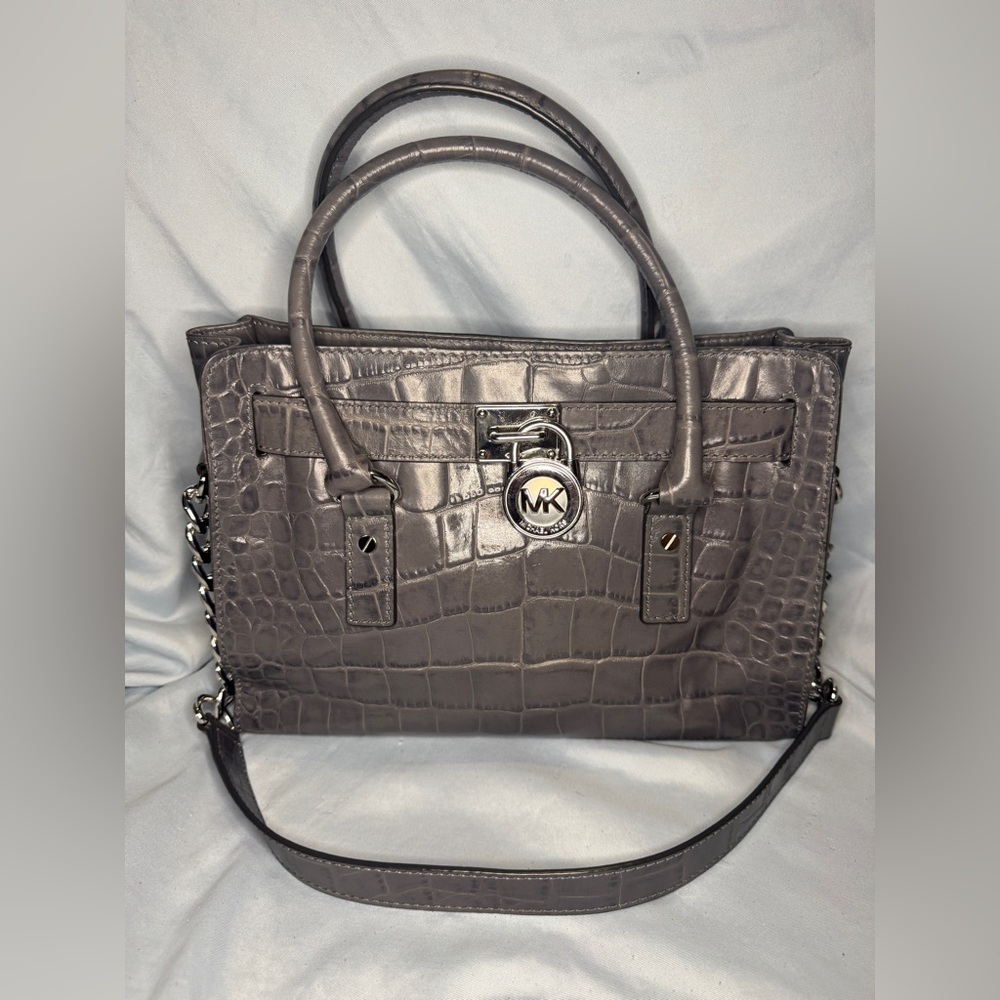 Michael Kors Gray Crocodile-Embossed Satchel